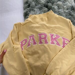 Parker Yellow Sweatshirt with Pink Lettering